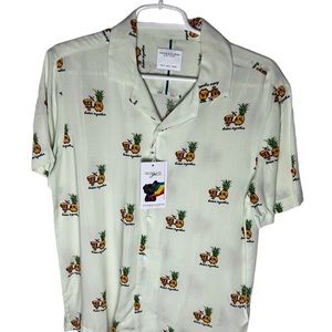 Denim & Flower Better Together Pineapple Pizza Viscose Shirt Men’s Size S